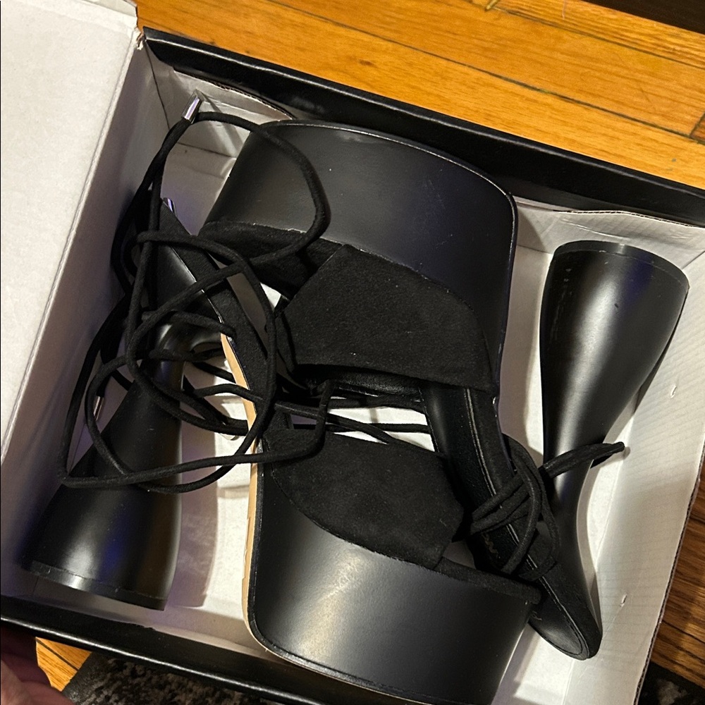 Fashion Nova Black Lace-Up Platform Heels